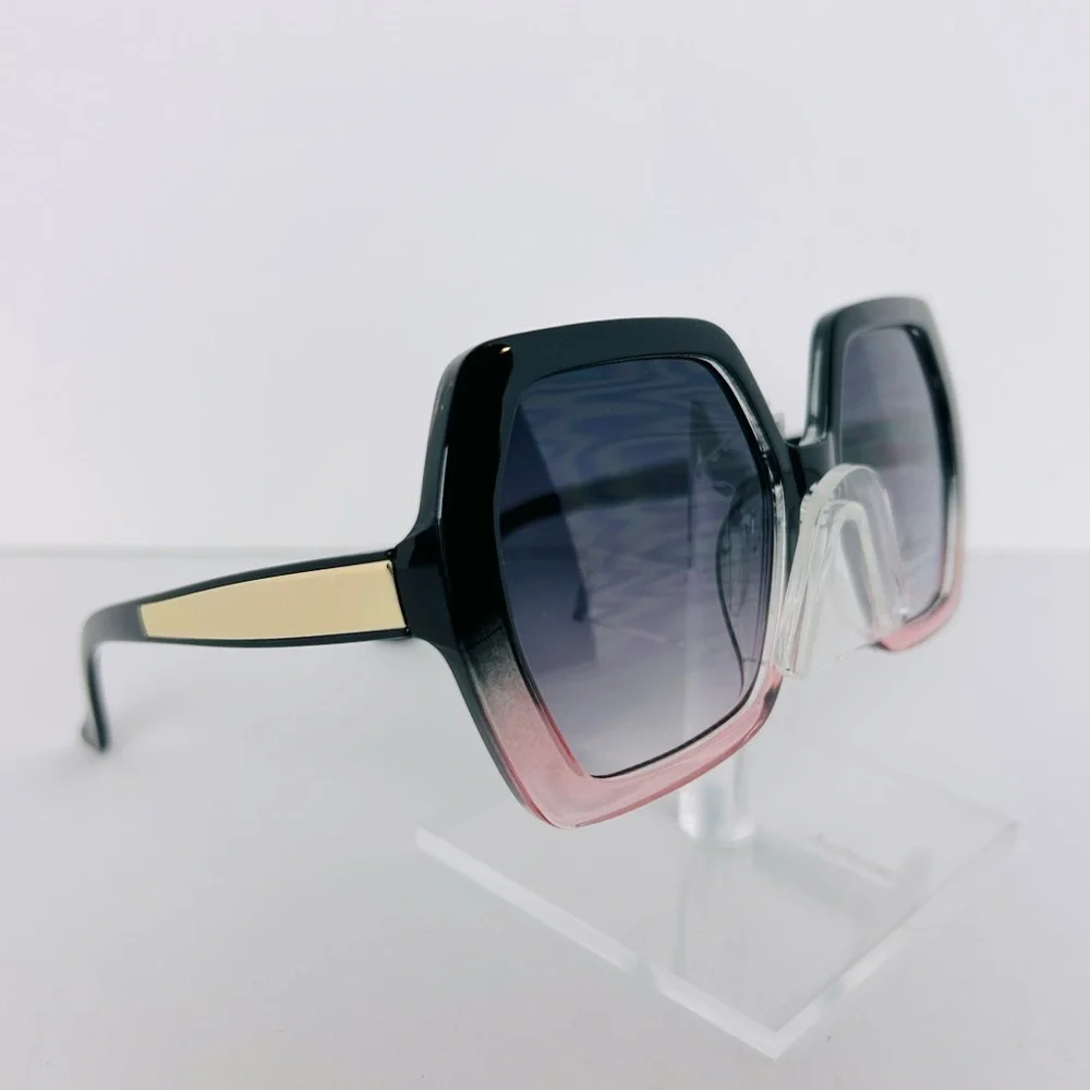 Sunglasses Women's Black Purple With Gold Hexagon Shaped Oversized Shades NEW